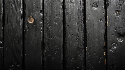 Fototapeta premium a close up of a dark wooden surface with vertical planks and some visible nails.
