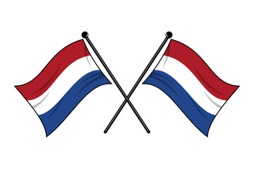 Vector of two crossed Dutch flags on a black pole with editable 3d flat style icon and scalable eps file illustration for design element, emblem, poster, etc. Netherlands flag