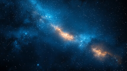 A dark blue sky filled with white and blue stars, with a band of brighter white and yellow stars