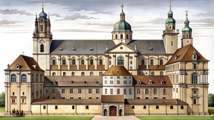 Naklejka premium Heiligenkreuz Abbey: A Tapestry of Time - The Exterior and Interior of a Medieval Masterpiece Generative AI