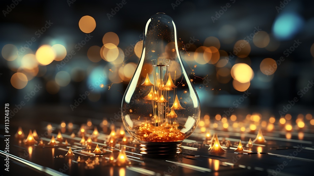 Aufkleber the glow light data digital marketing analysis with light bulb in dark background
