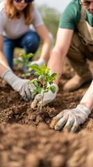 Group planting trees in a community park, teamwork in action