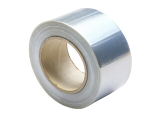 A shiny silver tape roll used for various sealing and repairing applications. Isolated on transparent background, png.
