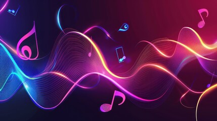 Neon Music Waves Abstract Background