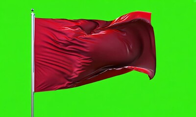 Colored red flag waving in the wind on green screen. Generative AI