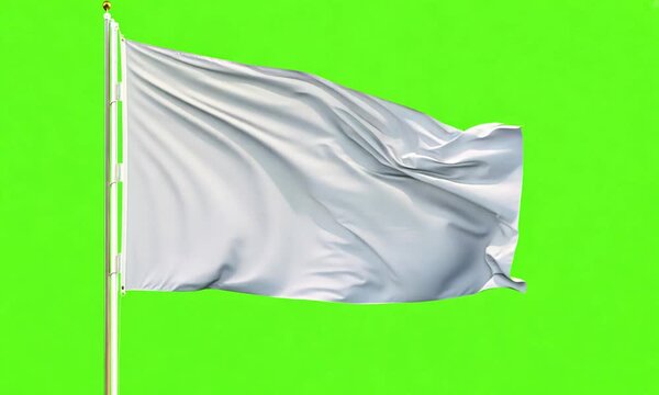White flag waving in the wind on green background. Generative AI