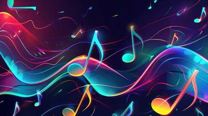 Abstract Neon Music Notes