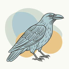 Fototapeta premium Vector Illustration of Autumn Scene with Crow Set Against Vibrant Blue, Olive, and Orange Color Splashes. Perfect for Seasonal Decorations, Fall-Themed Designs, and Nature-Inspired Artworks. Cozy and 
