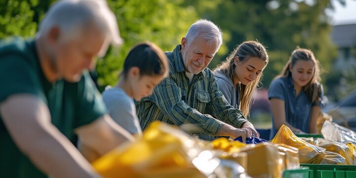 Grandfather and teenagers volunteer to distribute necessities