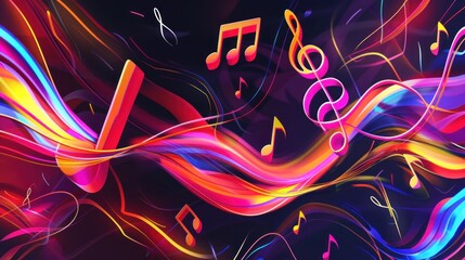Abstract Music Notes with Vibrant Neon Lines