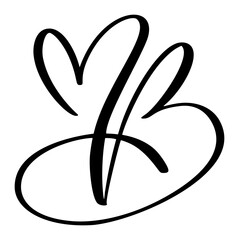 Obraz premium Vector Vintage heart letter monogram logo B. Love Calligraphy element Valentine flourish. Hand drawn sign for page decoration design illustration, wedding card, invitation