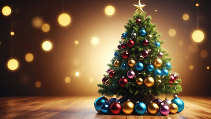 Obraz premium Christmas Baubles Tree and Blurred Shiny Lights background