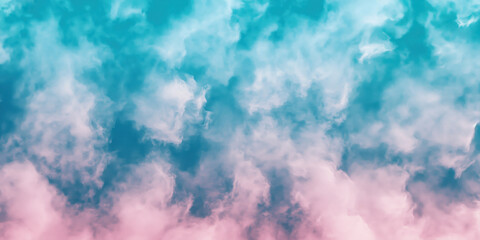 Bright horizontal sky banner, pink fluffy cirrocumulus clouds texture