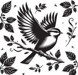 Black and white Bird vector silhouette