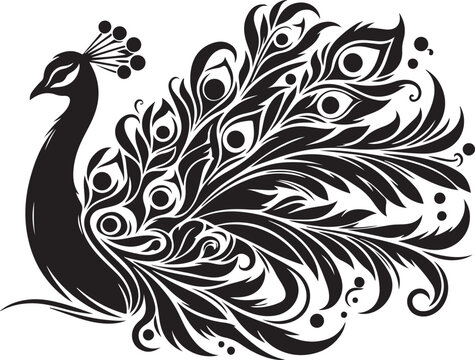 Pecock black and white vector silhouette
