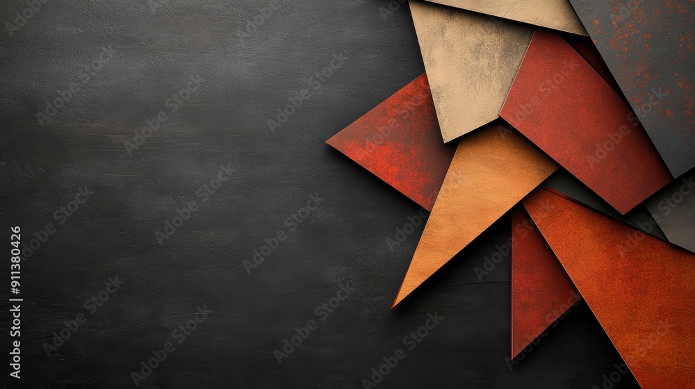 Poster abstract geometric background with rusty metal triangles on a dark gray background.