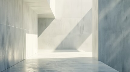 Abstract architectural background featuring a spacious white room with a geometric wall design.