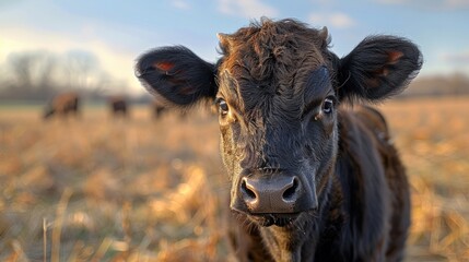 Close-up Portrait of a Young Black Cow