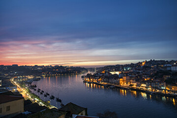 Porto old town view at night, Protugal
