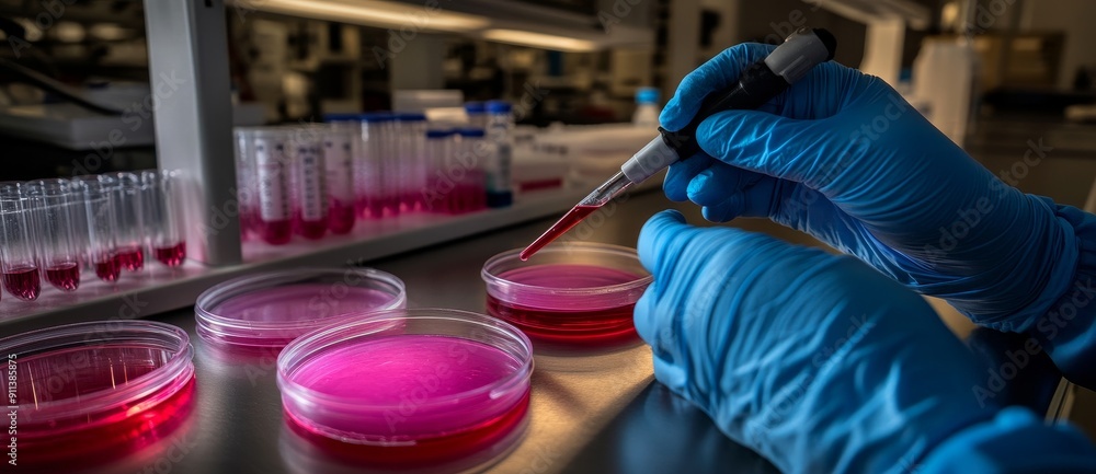 Aufkleber the biochemical engineer is working with microplates in a biotechnology lab.