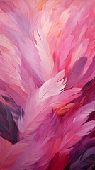 Pink Bird Feathers Watercolor Oil Painting, Abstract Image, Texture, Pattern Background, Wallpaper, Cover and Screen of Smartphone, Cell Phone, Computer, Laptop, 9:16 and 16:9 Format