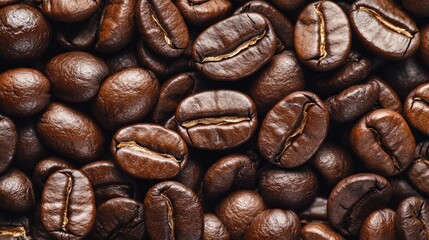 Naklejka premium A close-up shot of Arabica coffee beans, showcasing their distinctive oval shape and light roasting color.