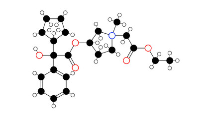 sofpironium molecule, structural chemical formula, ball-and-stick model, isolated image anticholinergic topical gel