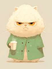 Sheep drinking coffee