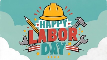 Celebration of Happy labor day with construction helmet and workers tools