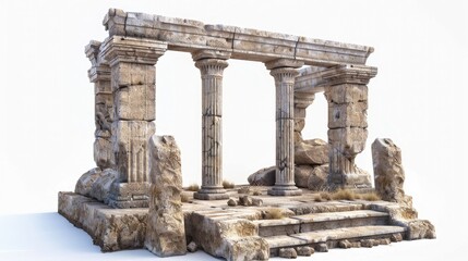 Fototapeta premium Ancient ruins, architecture, archeology, white background