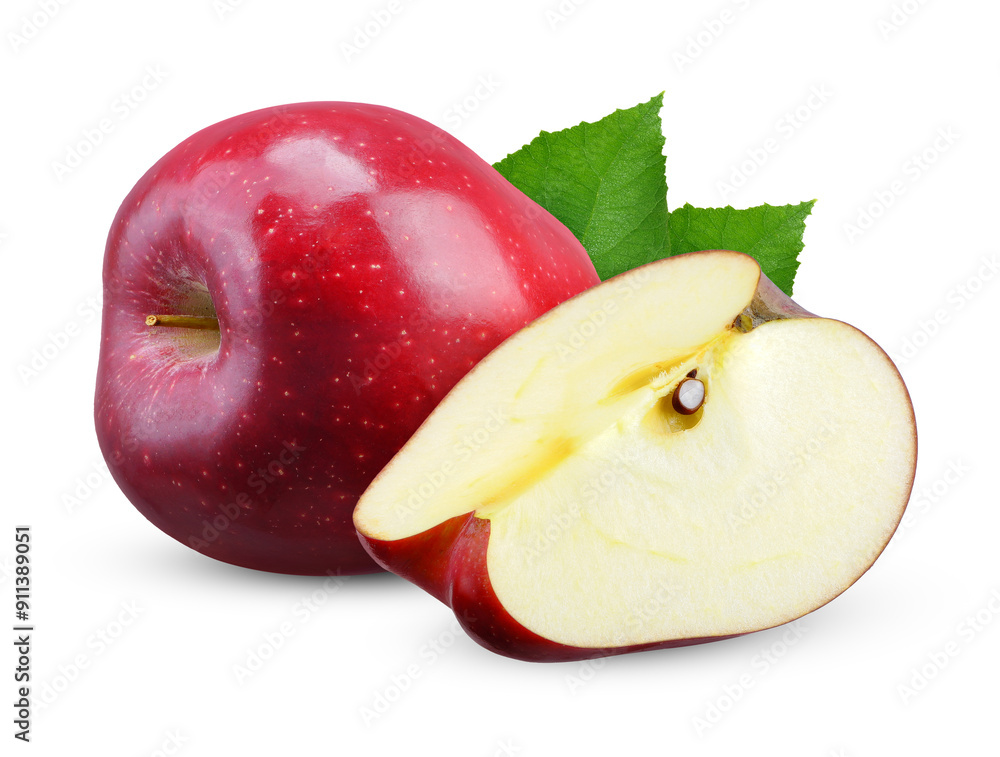 Wall mural Red apple fruit isolated on white background.