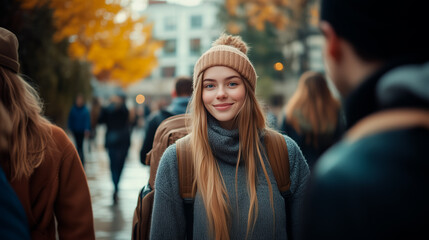 female student smiling at camera outside the university