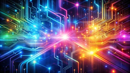 Naklejka premium Abstract Digital Wallpaper: Flowing Circuits and Ethereal Hues generative AI