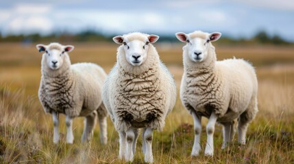 Obraz premium The concept of a flock of sheep on the meadow