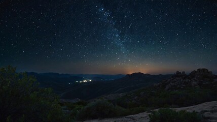 Fototapeta premium A stunning night sky filled with the Milky Way, casting its glow over in a dark night