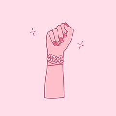 Obraz premium Girl Power Feminist Fist, March, Protest, Future Is Female, Hand Up, Girl Fist Symbol Illustration, Pink Background