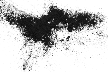 Black powder isolated on transparent background.