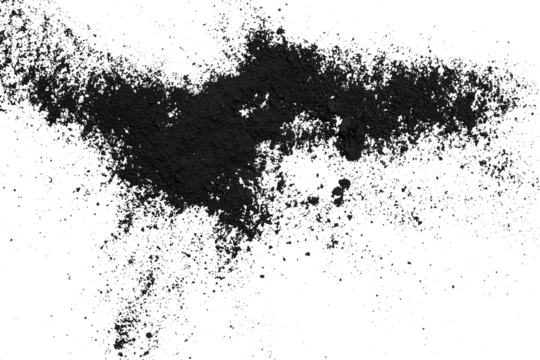 Black powder isolated on transparent background.