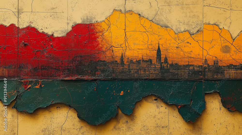 Poster abstract map with artistic splashes of color and intricate patterns.