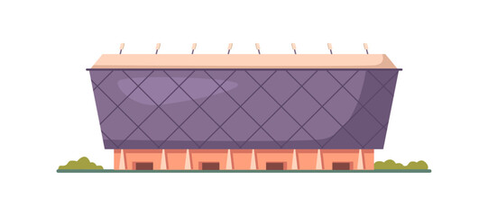 Sport stadium front view of flat cartoon arena, football field or tennis court. Vector city arena exterior illustration, building construction of soccer house or swimming pool, international arena © Sensvector