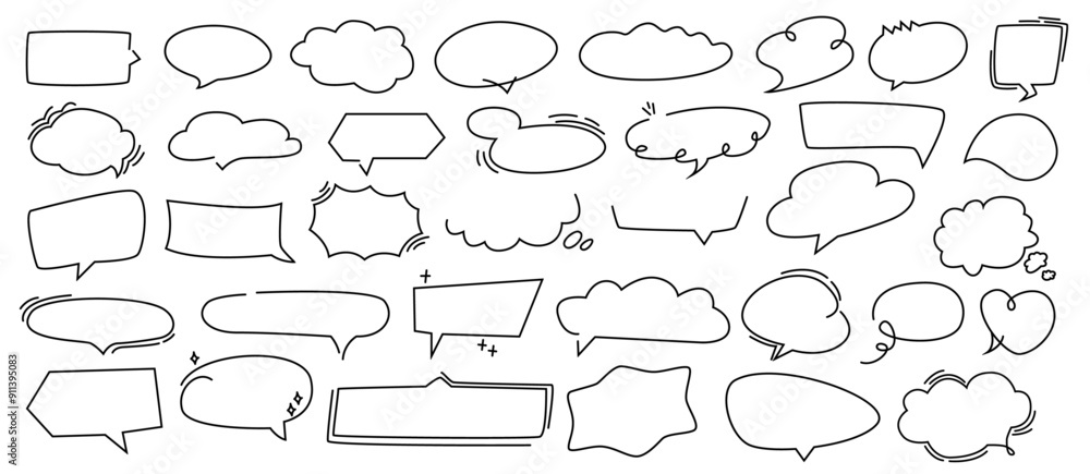 Poster empty chatboxes, isolated set of bubble doodles. vector blank thought boxes of personages and comic 