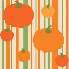 Halloween pattern with pumpkins on striped background, vector illustration, large and small pumpkins, perfect for festive holiday designs, seasonal themes, great for textiles, wallpapers, wrapping