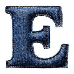 Letter E design created from textured denim fabric with stitching details, ideal for creative and fashion-themed projects.