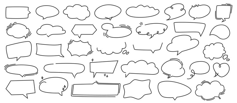 Empty chatboxes, isolated set of bubble doodles. Vector blank thought boxes of personages and comic characters. Expressing emotions and speaking, thoughts and ideas, comments for people