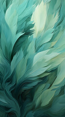Green Bird Feathers Watercolor Oil Painting, Abstract Image, Texture, Pattern Background, Wallpaper, Cover and Screen of Smartphone, Cell Phone, Computer, Laptop, 9:16 and 16:9 Format