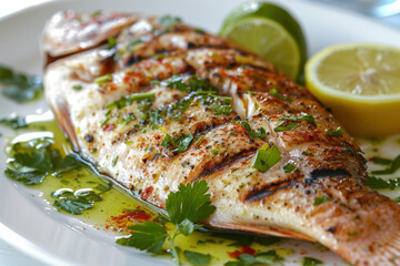 Herb and lemon seasoned grilled red snapper