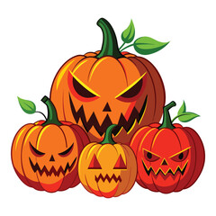 Flat Vector Halloween Pumpkins. Assortment evil pumpkins