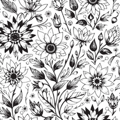 Fototapeta premium pattern flower for textile black and white