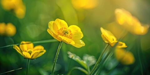 Obraz premium Stunning Close up of Meadow Buttercup Flower with Shallow Depth of Field