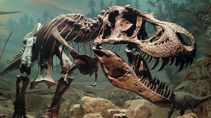 Obraz premium Tyrannosaurus Rex Skeleton in Museum Exhibit